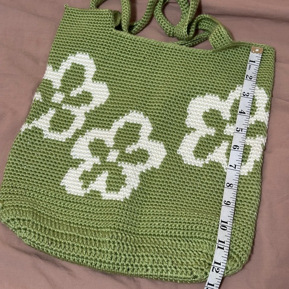 Y2K Green Floral Knit Tote Bag - Picture 4 of 5